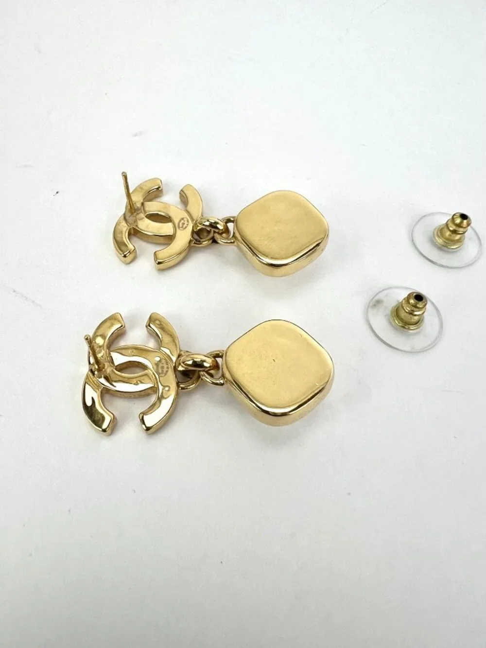 Chanel Gold Crystal CC Pearl Dangle Earrings